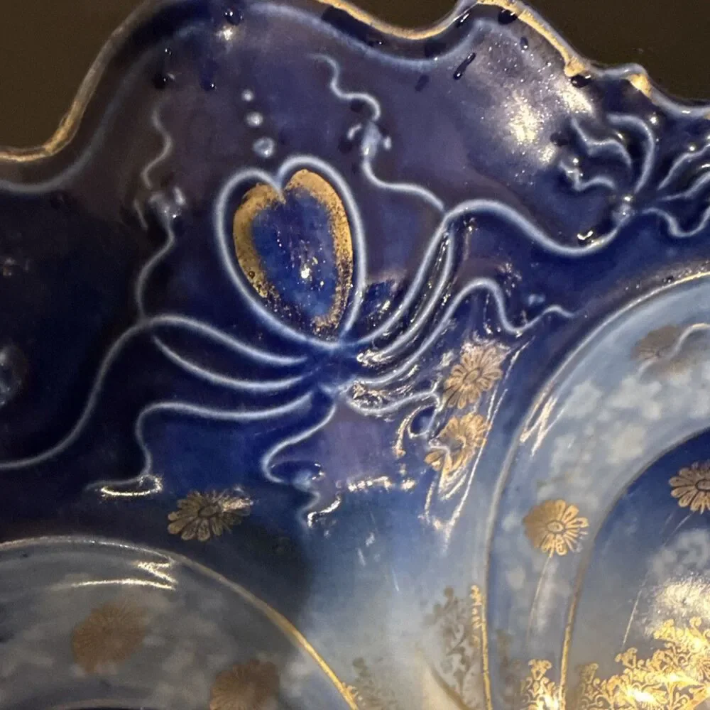 Wheelock Vienna Victorian Serving Bowl M.Z Austria Blue Floral Gilded